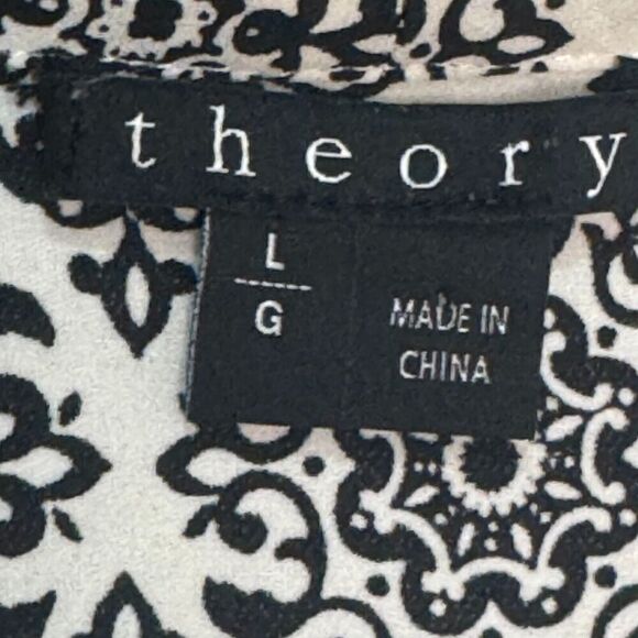 Theory Black White Print Silk Hylin Tank Size Large V Neck Career Wear - Picture 4 of 6